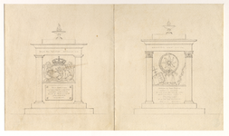 39585 Afbeelding van twee ontwerpen voor schilden ter versiering van het koor van de Domkerk te Utrecht ter gelegenheid ...